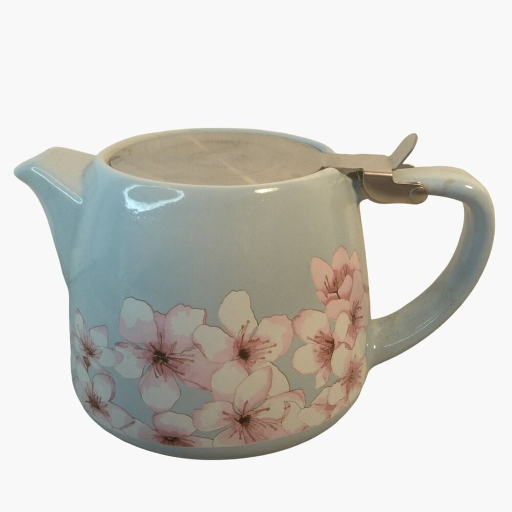 Alfred Ceramic Stainless Steel Teapot Blue Cherry Blossom 20 oz